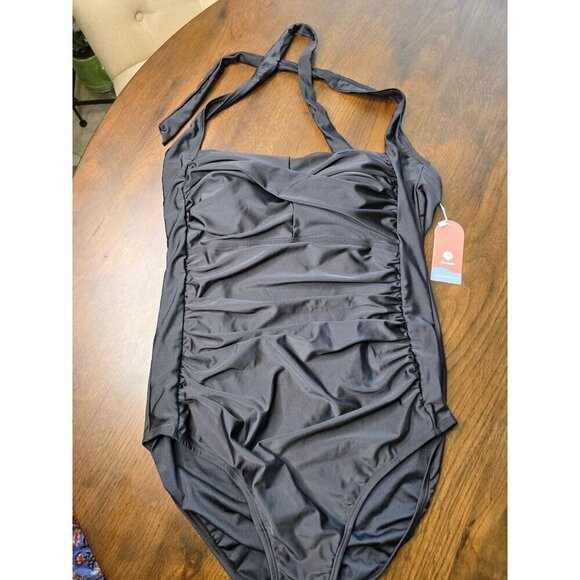 Smismivo Womans Black Medium Tummy Control Halter One Piece Slimming Swimsuit - Picture 13 of 16